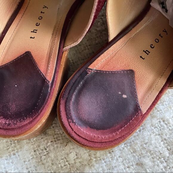 Theory calf hair mules firry fuzzy burgundy wine 8.5 - Picture 8 of 9